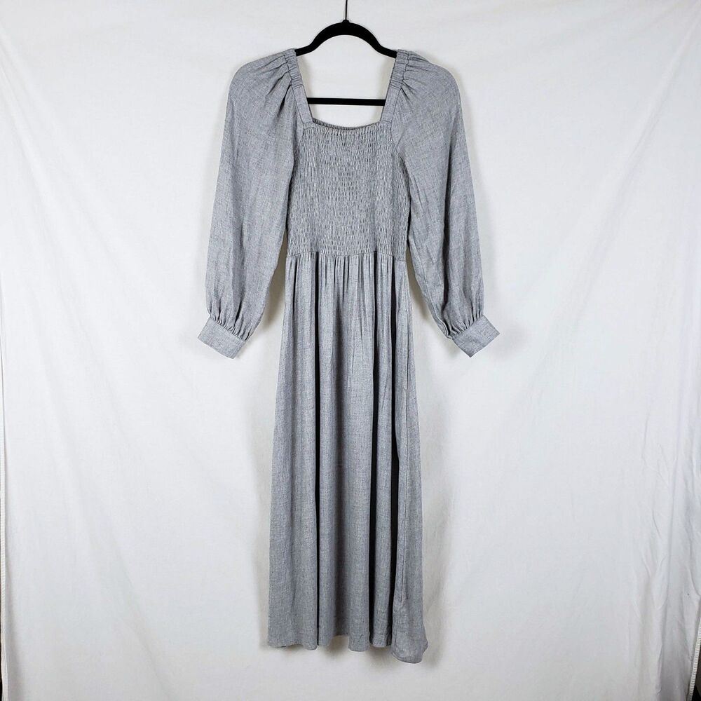 Madewell Cottagecore Wool Gauze Smocked Midi Dress Womens XXS Gray Romantic